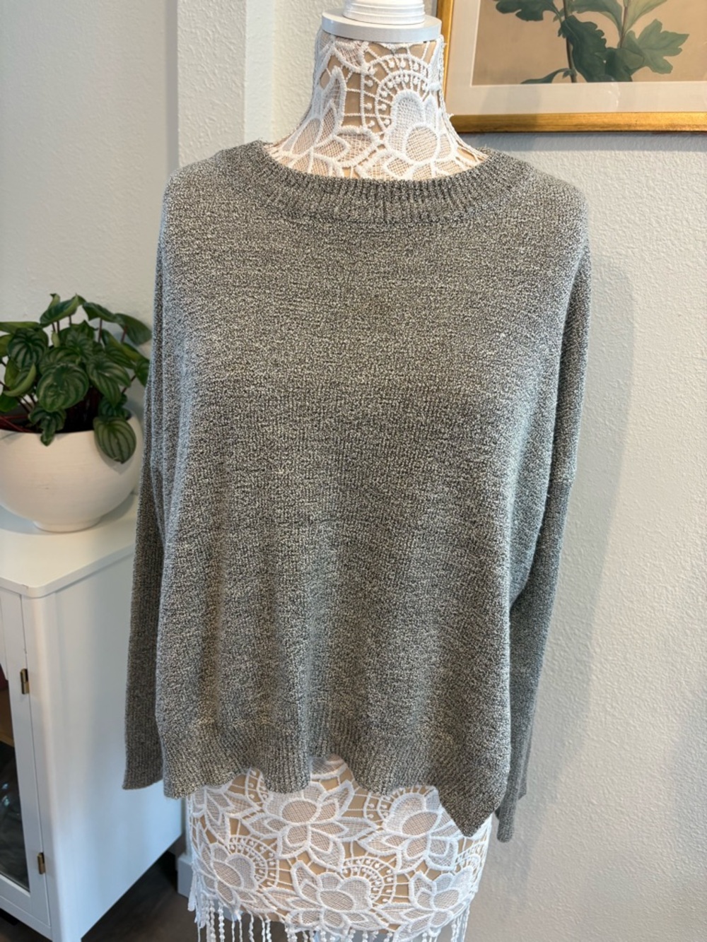 Marled Gray Oversized Ribbed Cuff Sweater